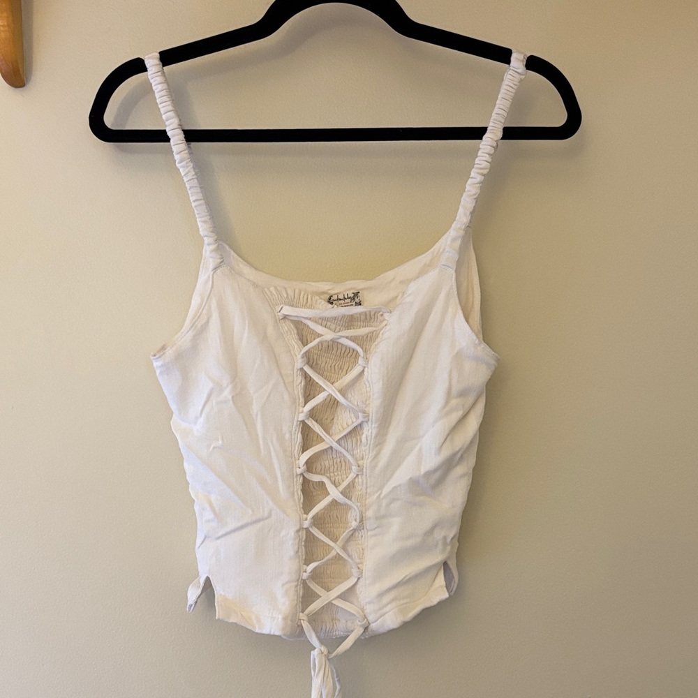 Free People Cream Lace-Up Camisole